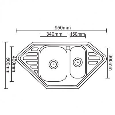 Двойная мойка из нержавеющей стали врезная 50x95 см Ledeme L99550B глянцевая с двумя крыльями