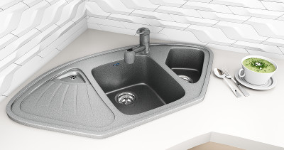 Кухонная мойка Ulgran Classic U-501-302 угловая 1030х555х175 две чаши с левым крылом песочная