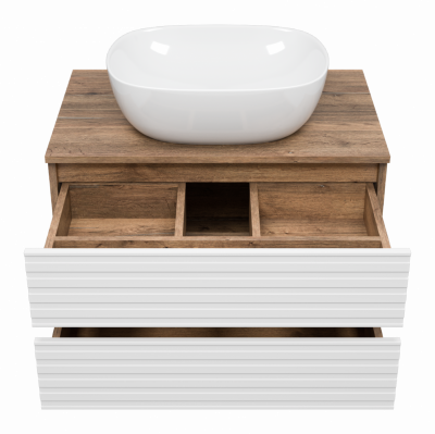 Тумба подвесная Brevita Dakota 700x480x425 белый, темное дерево (DAK-09070-19/01-2Я) с раковиной