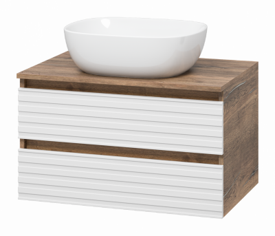 Тумба подвесная Brevita Dakota 700x480x425 белый, темное дерево (DAK-09070-19/01-2Я) с раковиной