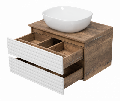 Тумба подвесная Brevita Dakota 700x480x425 белый, темное дерево (DAK-09070-19/01-2Я) с раковиной