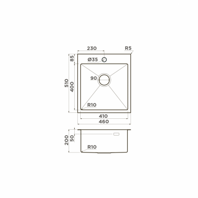 Мойка Omoikiri прямоугольная 460х510 мм Akisame 46-GB нерж.сталь, графит (4997012)