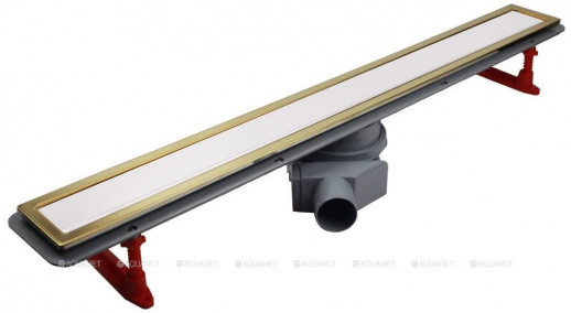 Душевой лоток Pestan Confluo Premium Gold White Glass Line 13100091, 650мм  Нержавеющая сталь / Пластик / Стекло