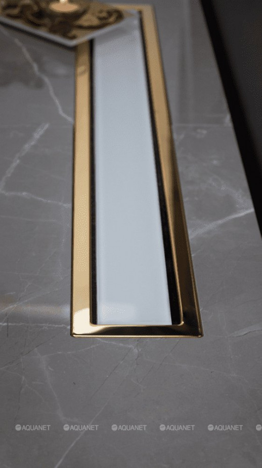 Душевой лоток Pestan Confluo Premium Gold White Glass Line 13100091, 650мм  Нержавеющая сталь / Пластик / Стекло