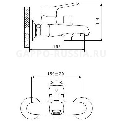 Смеситель для ванны Gappo Vantto настенный однорычажный хром (G3236)