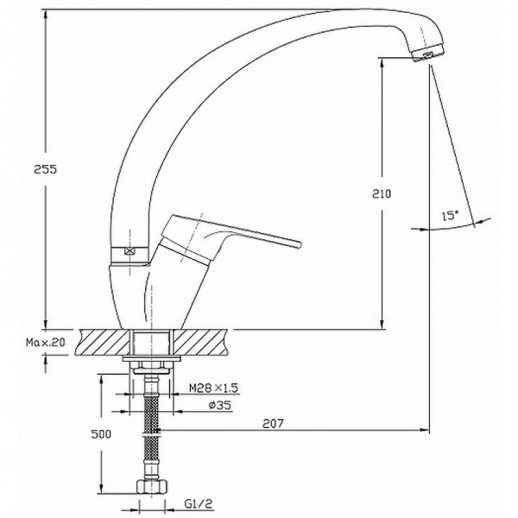 Однорычажный смеситель для кухни Haiba HB4116-2 с поворотным изливом (латунь) хром