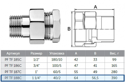 Американка ProFactor PF tf 188c 1. 1/4 " прямая, хромированная