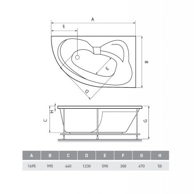 Ванна акриловая правосторонняя Relisan EcoPlus Эльба Гл000023039, 170х100