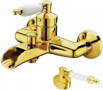 Смеситель Boheme Vogue Oro 213-MR-W для ванны золото / ручка Murano белая
