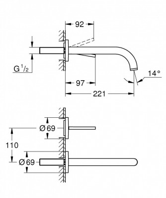 Смеситель GROHE Atrio New Joy для раковины на 2 отверстия, настенный монтаж, хром (19918003)