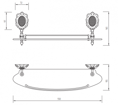 Полка стеклянная с ограничителем 55 см Migliore Cleopatra 16664, прозрачное стекло/хром