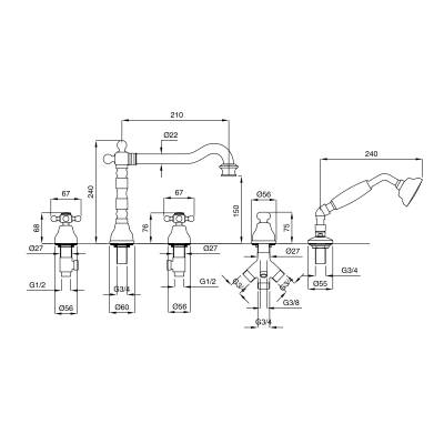 MIGLIORE Revival 19495 смеситель на борт ванны, хром