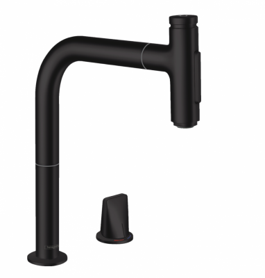 Смеситель для кухни с вытяжным изливом Hansgrohe Metris Select M71 73818670 (черный матовый)