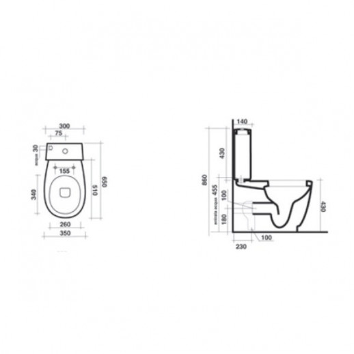 CERAMICA ALA WAVE WAVWCCOMP унитаз напольный с бачком 35 см х 51 см, белый