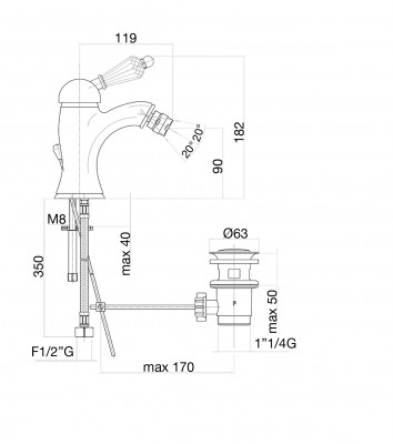 Смеситель для биде Fiore IMPERIAL-SKY  (SWAROVSKI®) 82CO5321, хром/золото