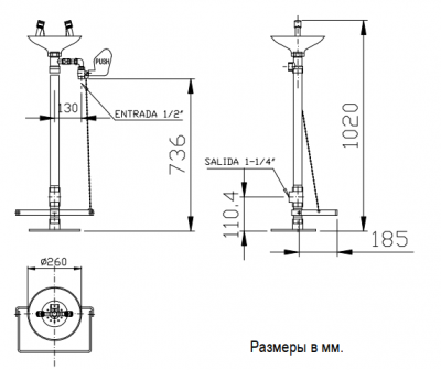 Аварийная раковина из нержавеющей стали с рычагом и педалью для промывки глаз Nofer SC 380 SS