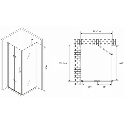 Душевой уголок Abber Zart 80x70 AG08080P-S71 п-ль хром стекло прозрачное