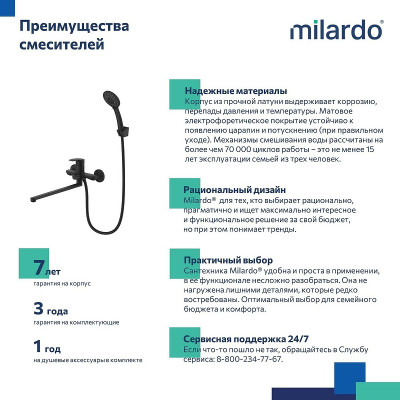 Смеситель для ванны Milardo Rora RORBL00M10 универсальный черный с душевым гарнитуром