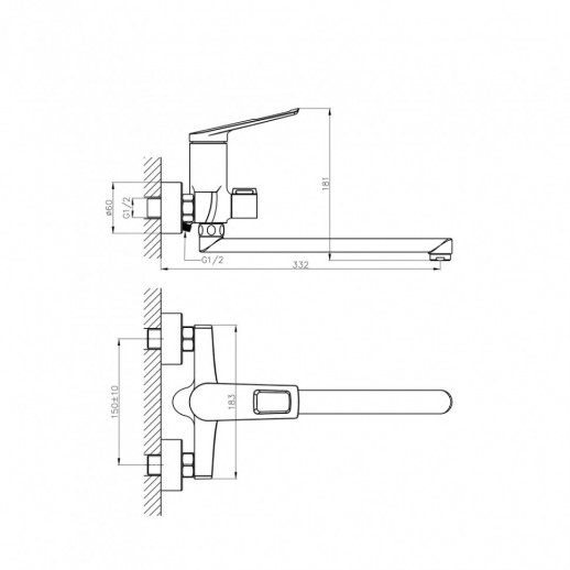 Смеситель для ванны Haiba HB22595 универсальный с душевым гарнитуром (латунь) хром