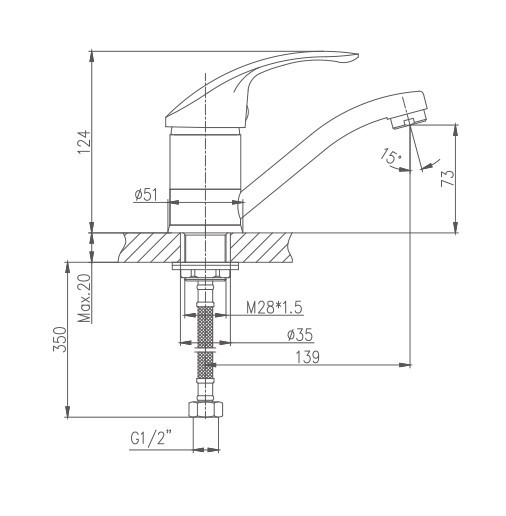 Смеситель для кухни Haiba HB4521-5 (латунь) сатин