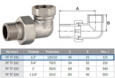 Американка ProFactor PF TF 191 ½" угловая, никелированная