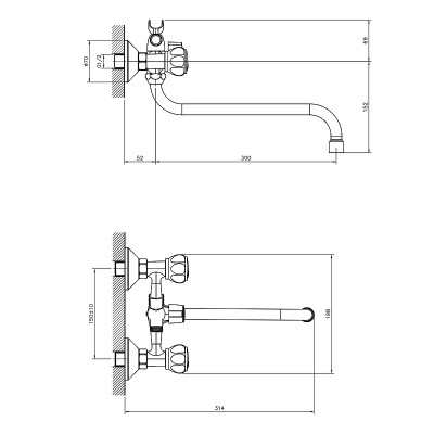 Смеситель для ванны Decoroom DR50045R универсальный хром настенный