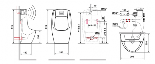 Писсуар настенный автоматический (сенсорный) Laguraty ZT-560X (выпуск в стену) белый