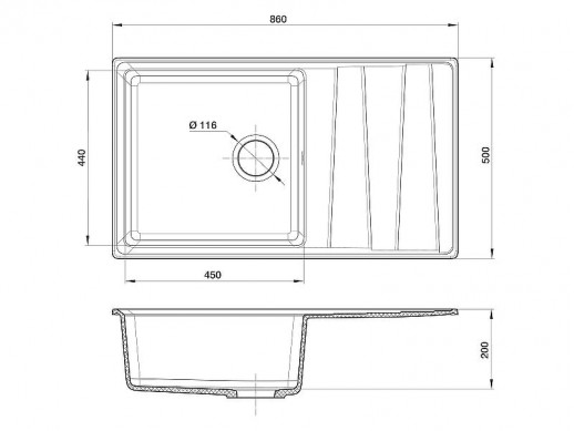 Мойка для кухни GranFest Level GF-LV-860L серая прямоугольная мраморный композит