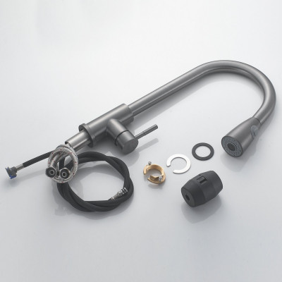 Смеситель для кухни с выдвижным изливом Raffine F213T, оружейная сталь