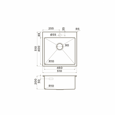 Мойка Omoikiri квадратная 510х510 мм Akisame 51-LG нерж.сталь, светлое золото (4973439)