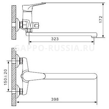 Смеситель для ванны Gappo Vantto настенный однорычажный хром (G2236)