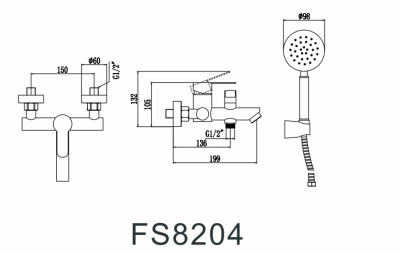 Смеситель для ванны Fmark FS8204H нерж сталь черный рычажный