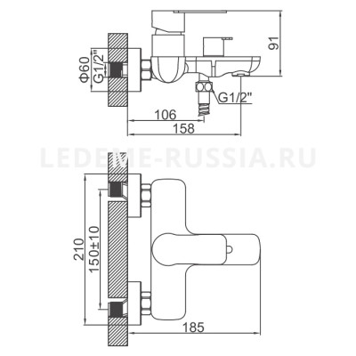 Смеситель для ванны Ledeme H718 L73218 однорычажный, хром