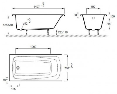 JACOB DELAFON Patio E6810RU-00 ванна прямоугольная, акрил, 150 см x 70 см, белая
