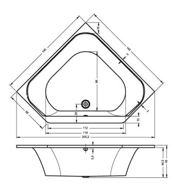 RIHO AUSTIN BA11 ванна без гидромассажа, 145 см х 145 см