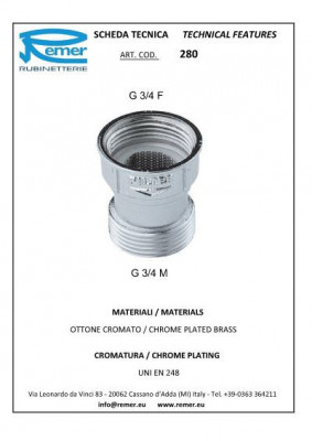 Фильтр для стиральной машины Remer RR 280 3/4", хром