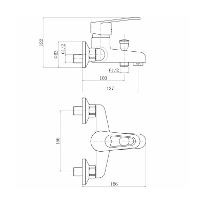 Смеситель для ванны PLstart PL3206, хром