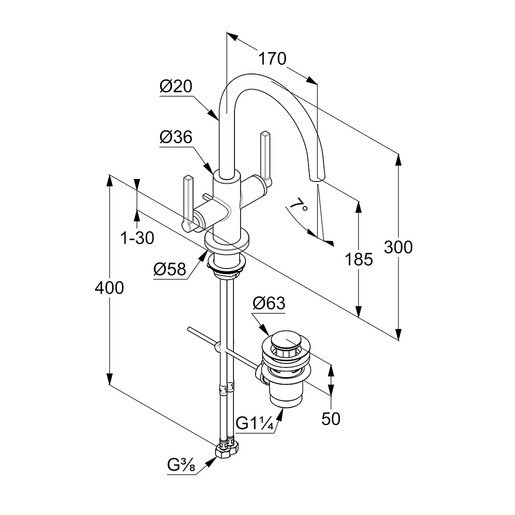 Смеситель для раковины (высокий) KLUDI Nova Fonte Puristic черный матовый 201183915