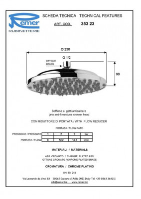 Душевая головка Remer 353 23, с шарнирным соединением, хром