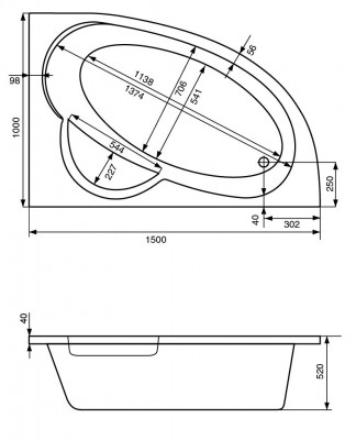 Акриловая ванна Santek Шри-Ланка 150х100 R асимметричная белая 1WH302395