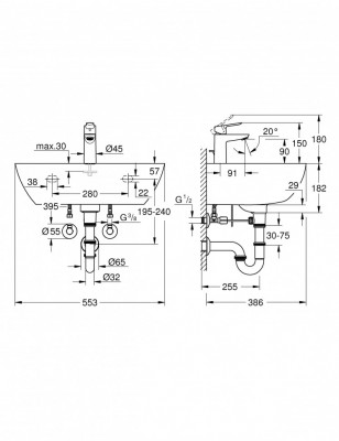Набор для ванной GROHE Bau Ceramic: раковина, смеситель StartEdge и сифон (39471000)