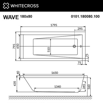 Ванна прямоугольная WHITECROSS Wave 180x80 акрил (0101.180080.100)