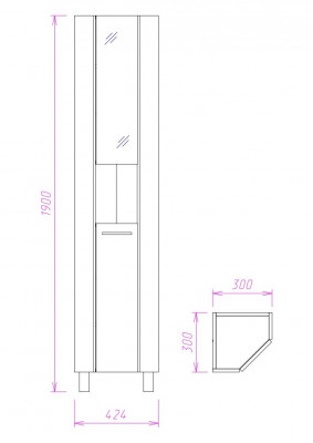 Шкаф-пенал в ванную Onika Дюна 30 напольный, белый, правый, угловой, с зеркалом (403036)