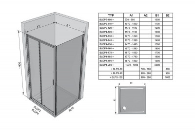 RAVAK Blix 9BHA0C00Z1 жесткая душевая стенка BLPS-100 блестящий/транспарент/стекло