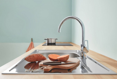 Смеситель для кухни GROHE BauLoop с высоким C-образным изливом, хром (31232001)