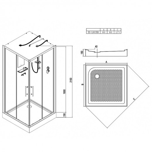 Душевая кабина Esbano ES-L90CKR 90x90 ESKL90CKR квадратная