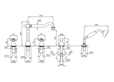 MIGLIORE Revival 19507 смеситель на борт ванны, золото