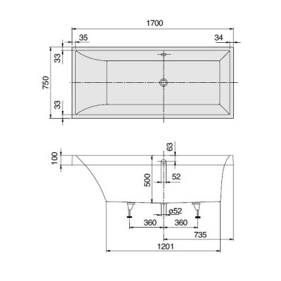 Villeroy & Boch Squaro UBQ170SQR2V-96 ванна, 170см х 75см, кварил, старвайт
