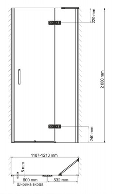 WasserKRAFT Aller 10H05RBLACK MATT душевая дверь 120 см, распашная на петлях, правая