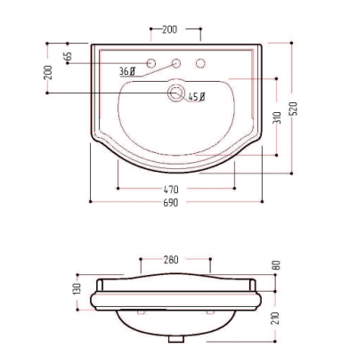 MIGLIORE BELLA 20604 раковина тюльпана, 73 см, керамика, белый